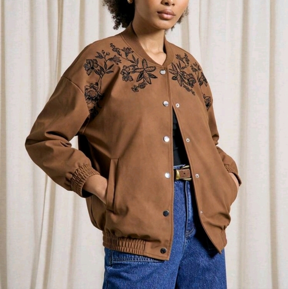 Leather Studded Zip Through Bomber Jacket - Picture 1 of 4